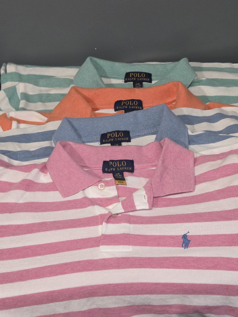 Polo Ralph Lauren Bundle Of 4 100% Cotton Striped Polo Shirts Boys Size 14/16